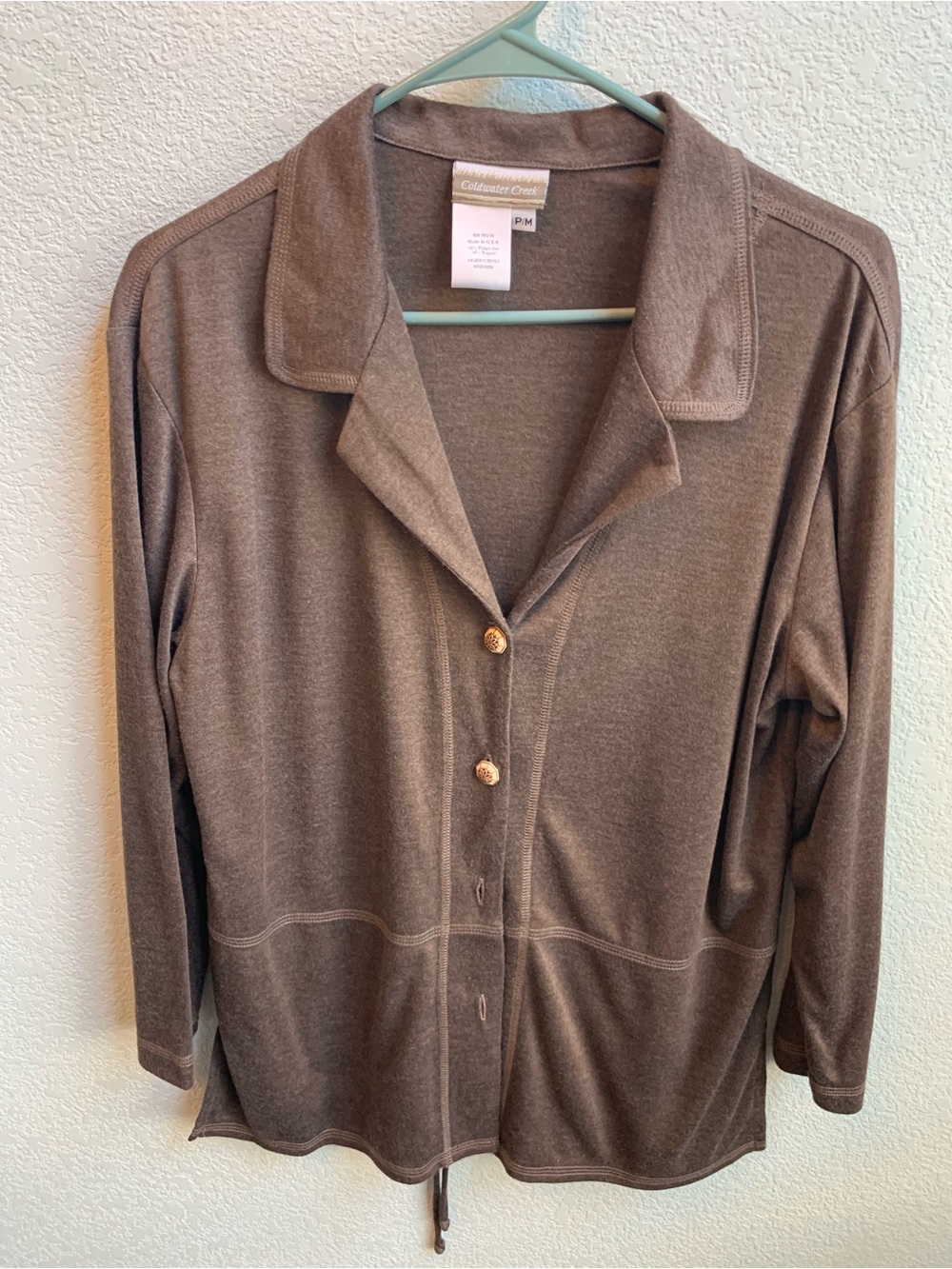 Coldwater Creek Women's Taupe Brown Button-Front Long Sleeve Shirt